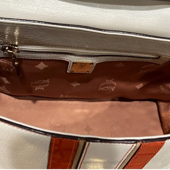 MCM EUC  White/ Orange leather croc embossed Handbag - Picture 10 of 12